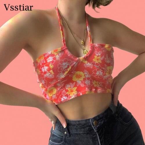 Vsstiar Sexy Print Crop Top Women Summer Club Ladies Outfits Y2K Fashion Off Shoulder Sheath Backless Halter Abstract Tank