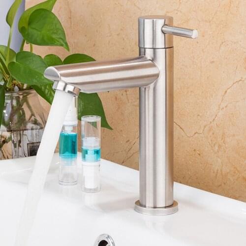 High Quality Basin Sink Faucet Tap Bathroom Low Pressure Water Saving Stainless Steel Single-Cooled Faucet Corrosion Resistant