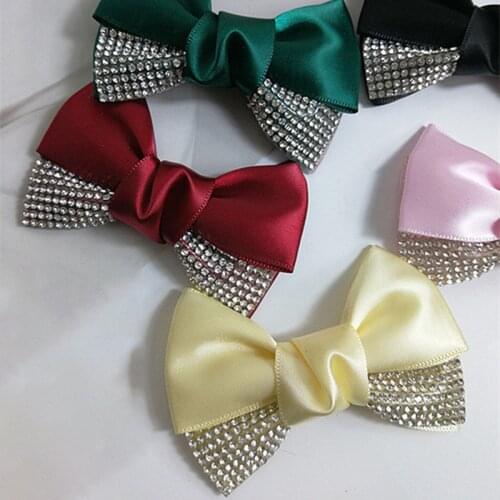 20Pcs/Pack Black/Pink Silk Ribbon Bow Rhinestone Crystal Wedding Bridal Shoe Clips Accessories Charms