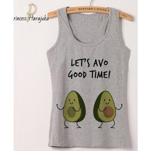 Summer 2020 Kawaii Avocado Graphic Women Tank Top Casual Sexy Sleeveless Elegant Lady O-neck Fashion Tees Streetwear Gray Tops