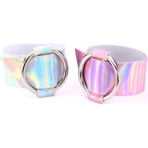 ZIMNO Goth Wristband Laser Cuff bangle Belt Shape Armbands Gothic Punk Bracelets Women Men Emo Egirl Cosplay Jewelry Gifts