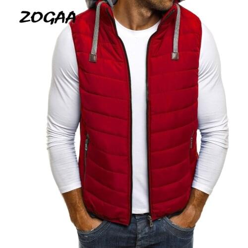 ZOGAA Winter Men Parkas Vest Cotton Thick Sleeveless Hooded Parka Vest Male Light Weight Warm Jacket Zipper Solid Slim Fit Coats