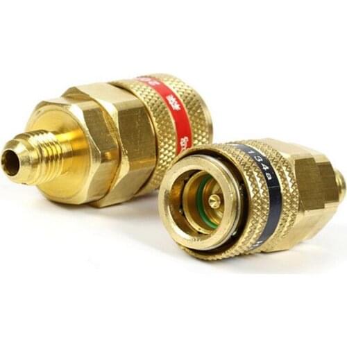 1 Pair Quick Coupler Brass Connector Adapter Manifold Conversion Kit 1/4 SAE R134a For Car A/C Systems High / Low Pressure Side