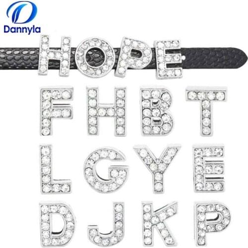 10pcs/lot 8mm Silver Color Full Rhinestones Slide Letters Fit 8mm Diy Wristband Bracelet Jewelry LSSL01