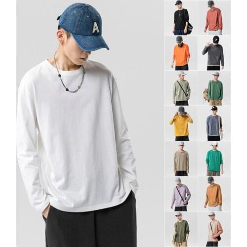 100% Cotton Long Sleeve T shirt For Men Solid Spring Casual Mens T-shirts High Quality Male Tops Classic Clothes Mens T-shirts