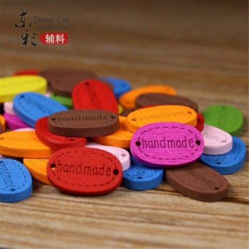 100pcs Multicolor "hand made" Marking Wooden Button Painted Button Handmade DIY Sewing Supplies Kids' Cloth Sweater Accessories