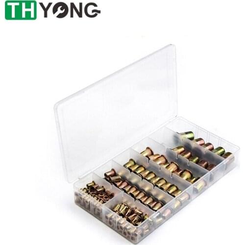 165PCS Zinc Plated Mixed Carbon Steel Rivet Nuts M3- M12 Flat Head Rivet Nuts Set Nutset Insert Reveting Multi Assortment Kit