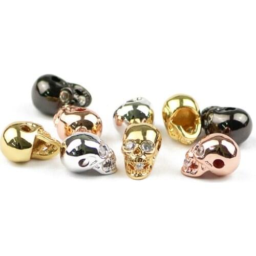 4pcs/lot Micro inlay White Zircon Skull Copper Beads Charms metal Spacer loose Bead For Jewelry Bracelet Making DIY Accessories