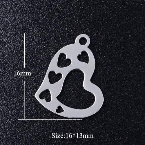 5pcs/lot Beautiful Heart Stainless Steel DIY Charms Wholesale Never Tarnish High Polished Charm for Bracelet Making