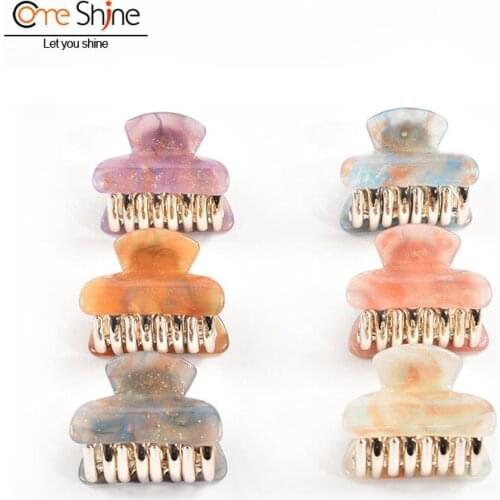 6 Pcs/ Pack 4cm Color Star Sky Glitter Acrylic claw clips for thin hair no slip Girls and Women Exquisite Elegant Plastic Clamp