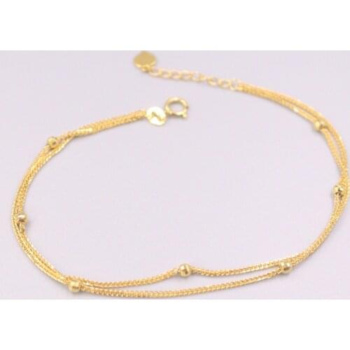 Au750 Real 18K Yellow Gold Bracelet Womans Wheat 2.5mm Females Carved Beads Gold Link 6.3-7.5''L Best Gift