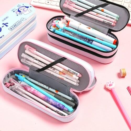 Large-Capacity Double-Layer Pencil Case Cute Pencilcases Stationery Storage Container Pen Organizing Pouch Supplies Accessories