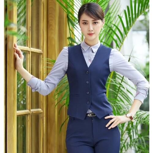 Formal Ladies Dark blue Vest Women Waistcoat Elegant Female Work Wear Clothes Office Uniform Styles