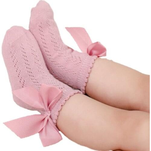 Kids Cotton Socks, Baby Solid Color Bowknot Medium Tube Socks for Spring Autumn, 0-5 Years