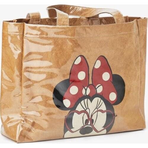 Disney Mickey mouse Cartoon Tote Bag Washed Paper Waterproof One Shoulder Lady Bag Kraft Paper Shopping Bag