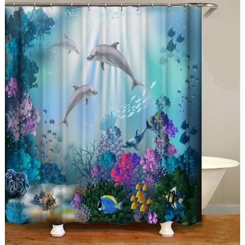 Ocean Design Shower Curtain Waterproof Mildew Bathroom Curtains Non-Slip Thicken Bathtube Curtain With Hooks Bath Decoration