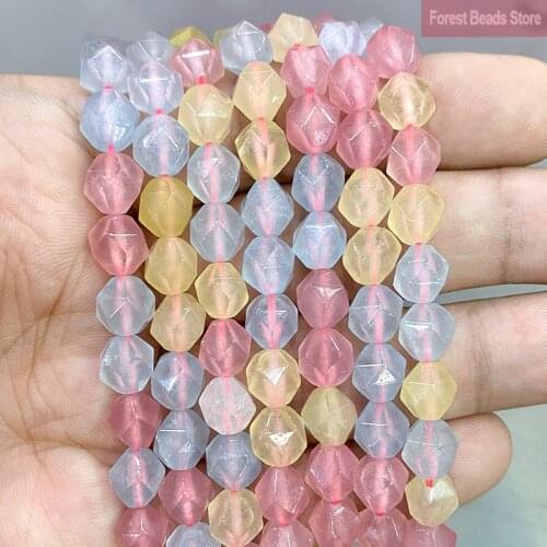 Natural Stone Diamond Shaped Faceted Morganite for Making Jewelry Loose Beads 8MM By Fashion DIY Bracelet Necklace 14" Inch