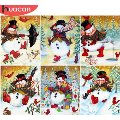 HUACAN Christmas Snowman Painting By Number Drawing On Canvas HandPainted Art Gift DIY Pictures By Number Kits Home Decor