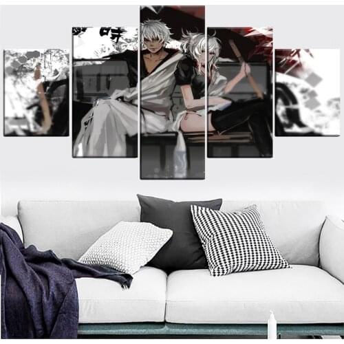 Home Decoration Hd Prints Painting 5 Panel Gintama Pictures Animation Wall Art Modular Canvas Poster Modern Bedside Background