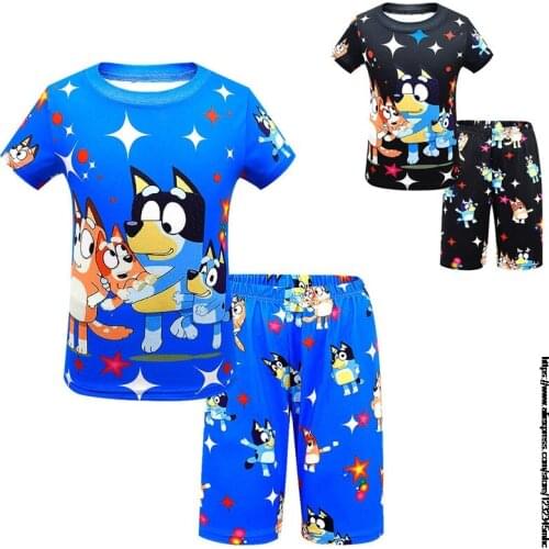 Bingo bluey Boys' Clothing Suits, Childrens Short-sleeved T-shirts + Shorts Suits, Casual Youth Sportswear, Girls Sportswear