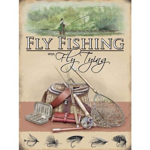 Losea Fly Fishing Vintage Retro Rustic Metal Tin Sign Pub Wall Deor Art 12x8 Inches (30x20cm)