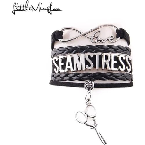 Little MingLou Infinity love Seamstress Bracelet scissors Charm leather wrap men bracelets & bangles for women jewelry