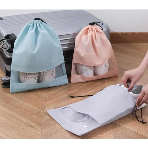 Drawstring Locked Shoe Storage Organizer Bags Dust-Proof Shoe Bags For Travel Non Woven Fabric Pvc Shoes Organizer Storage Bags