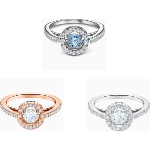 Fashion new SWA new SPARKLING DANCE ROUND ring gorgeous white and light blue Yueyue luxury crystal female engagement ring jewelr