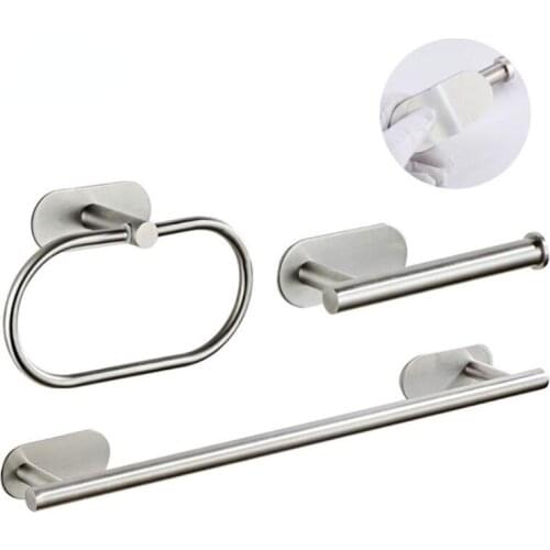 Bathroom Hardware Set Self-sticking, 304 Stainless Steel Brushed Towel Bar Paper Holder Accessories Set without nails