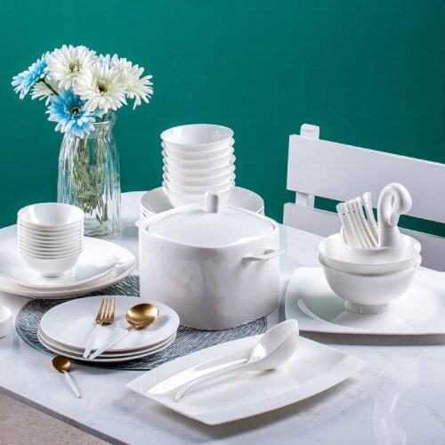 60 Heads Dish set home simple European jingdezhen ceramics Chinese bowl plate combination dishes and plates sets