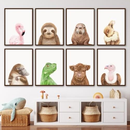 Rabbit Eagle Lizard Flamingo Walrus Platypus Sloth Wall Art Print Canvas Painting Nordic Poster Decor Pictures Baby Kids Room