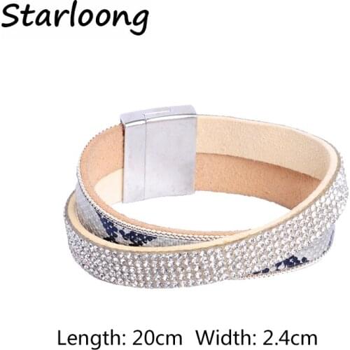 New fashion Serpentine PU leather bracelet with rhinestone beads magnetic clasp women wrap Masculina bijoux Bracelet Pulsera