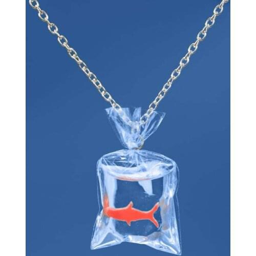 Cute Handmade Goldfish Bag Transparent Resin Pendant Necklace Funny DIY Kawaii Cartoon Animal Necklace for Women Girl Jewelry