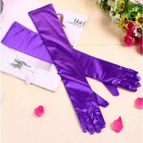 Opera Length Long Hand Gloves for Wedding Finger Yellow/Purple Bridal Wedding Gloves New Arrival Dance Girls Gloves ST214