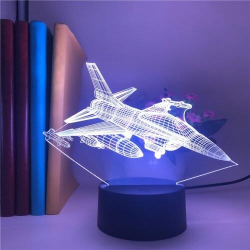 Cool Fighter Airplane 3D Light Hologram Illusion LED Night Light for Boys Child Room Decoration Airplane Lover Best Kids Gifts