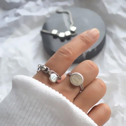 925 silver good luck pendant trendy fashion retro cold wind simple wild open ring female ring jewelry
