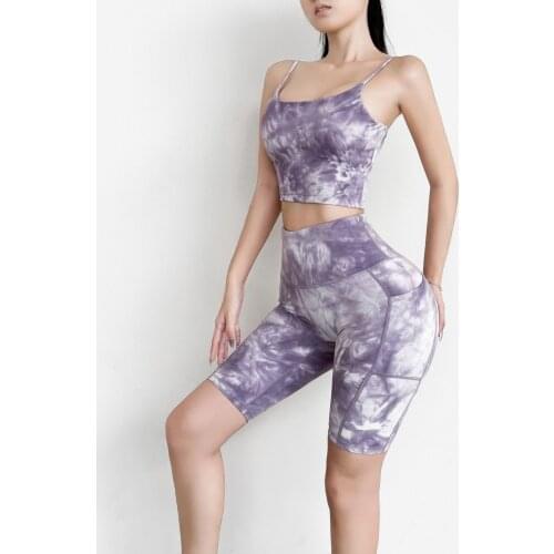 Yoga Wear Sports Suit Women Tie Dye Vest Leggings High Waist Shorts Set Gym Breathable Stretch Fitness Clothes Running Female