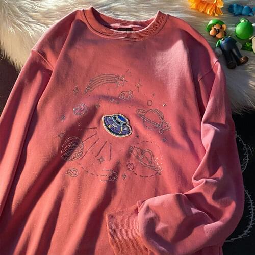Diamonds Universe Graphic Sweatshirt Women Harajuku O-neck Oversized Long Sleeve Tops 2021 Autumn Fashion Couples Teens Clothes