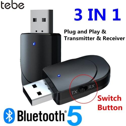 Tebe Bluetooth 5.0 Receiver Transmitter 3 In 1 Mini Stereo AUX RCA 3.5mm Jack USB Audio Wireless Adapter For TV PC Car Headphone