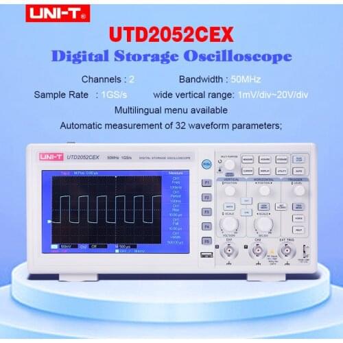 UNI-T UTD2052CEX Digital Storage Oscilloscopes 2CH 50MHZ 1Gsa Scope meter 7 inches widescreen LCD displays USB OTG Interface