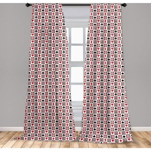 Casino Curtain for Kids Room Playings Cards Clubs Hearts Symmetrical Geometric Repeating Lightweight Window Drapes Living Room