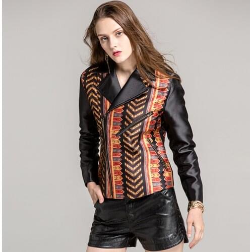 Fashion UK Vintage Black Jackets Autumn Winter Dragon Print Designer Zipper Punk Jacket Women