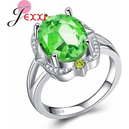 Luxury Engagement Wedding Rings Green Cubic Zirconia CZ Stone Ring 925 Sterling Silver SilverJewelry For Women Anel Wholesale