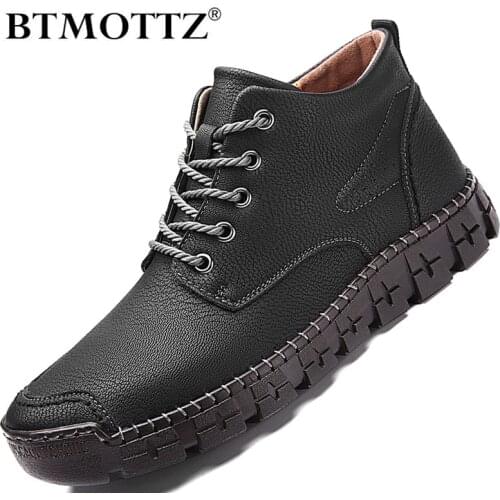 Winter Mens Ankle Boots Men Casual Sneakers Warm Plush Snow Boots Men Split Leather Non-slip Male Western Boots Plus Size 48