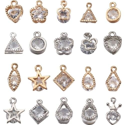 80-100Pcs Cubic Zirconia Alloy Rhinestone Charms Heart/Flower/Satr/Triangle Shape for DIY Jewelry Necklaces Bracelets Making