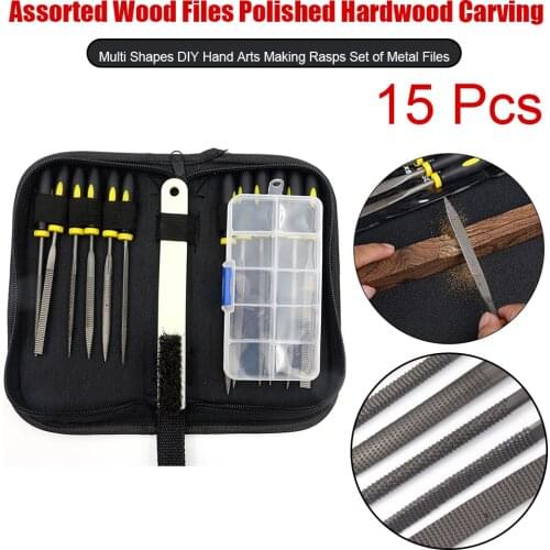 15 Pcs Assorted Wood Files Polished Hardwood Carving Multi Shapes DIY Hand Arts Making Rasps Set Of Metal Files Hand Tools