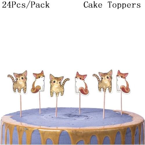 24PCS Animals Little kitten Happy Birthday Cake Toppers for Childrens Day Party Baby Happy Birthday Supplies Lovely Gifts