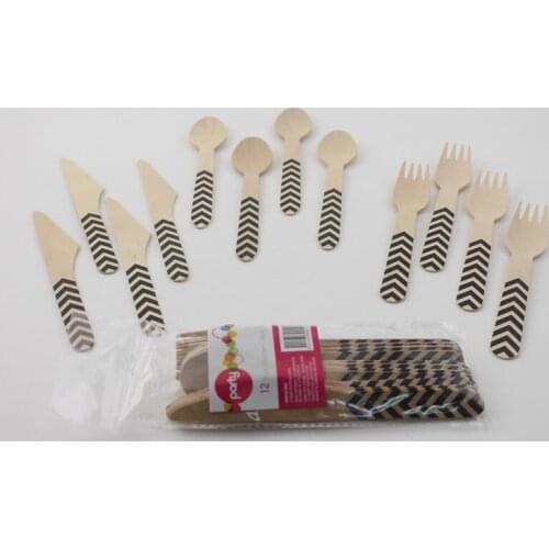 288pcs Eco-friendly Chevron Party Wooden Fork Spoon Knife Wedding Table Decor Wooden Tableware Utensils