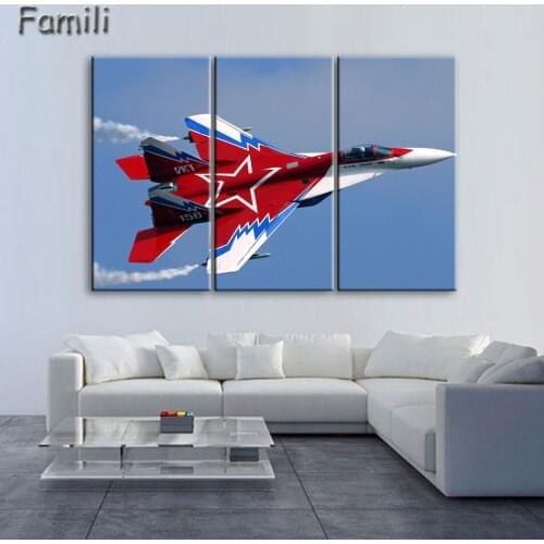 3Picture Modern Printed Fighter Canvas Painting Combat Aircraft Wall Picture Art For Living Room Unframed