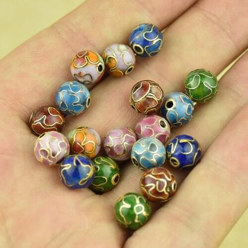 5pcs Cloisonne Enamel Polished Filigree Small 8mm Beaded DIY Jewelry Making Charm Necklace Bracelet Earrings Copper Accessories